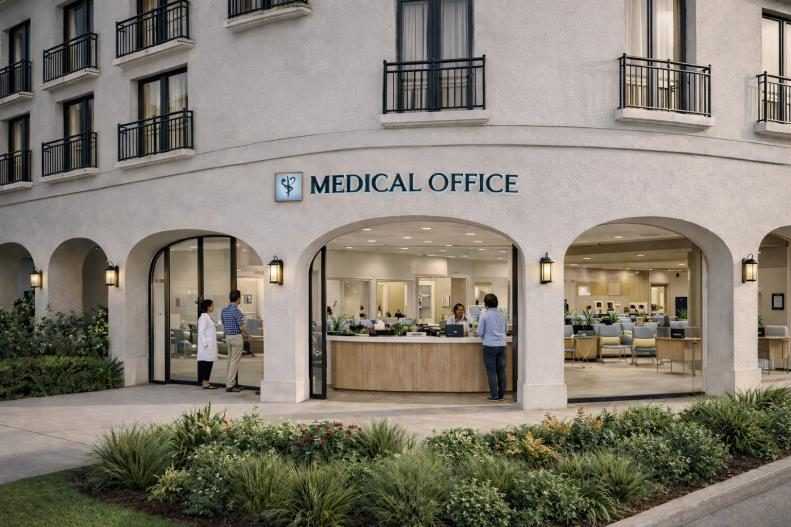 Park-facing medical office at the ground floor