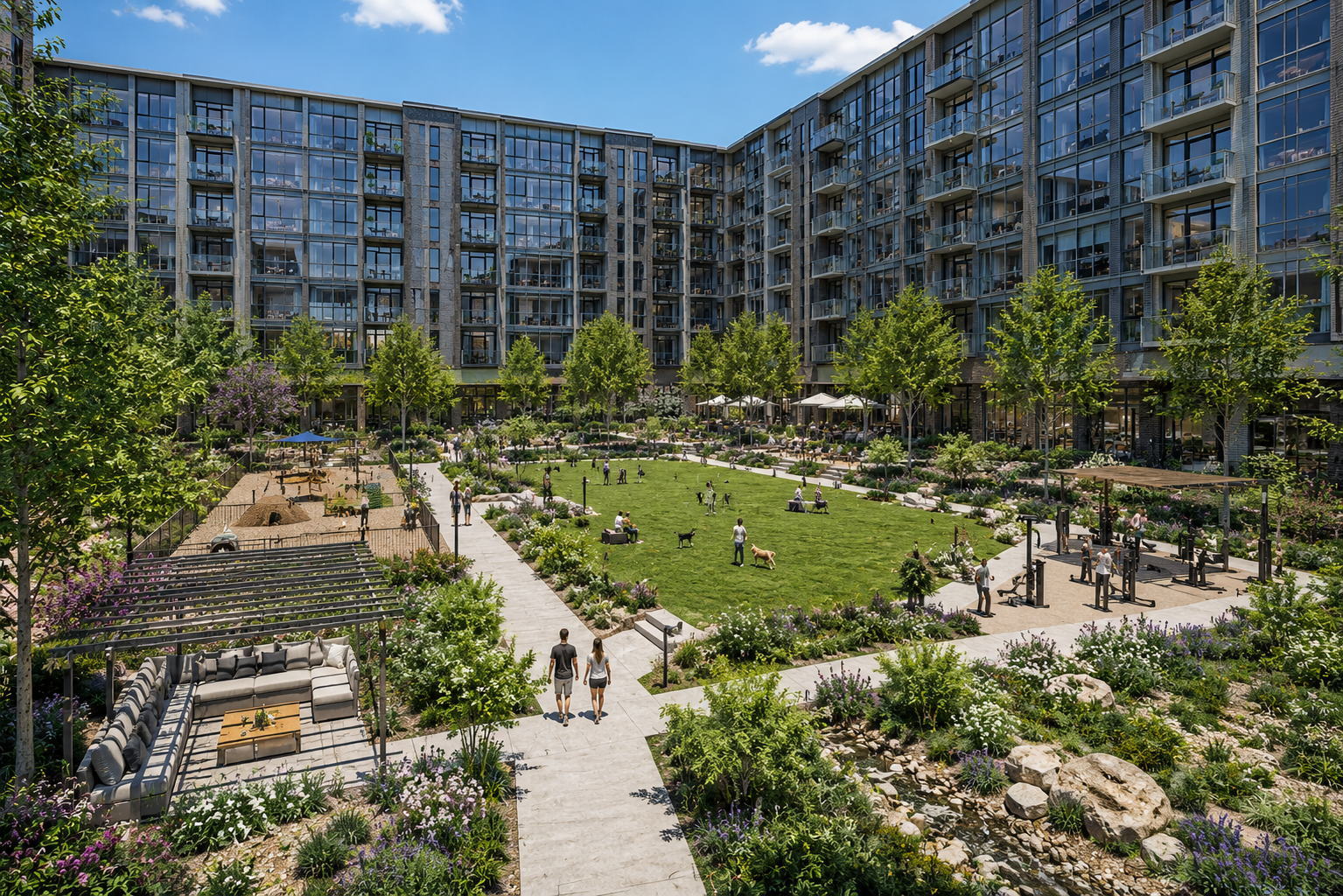 Sunnyvale Mixed-Use — landscaped courtyard commons