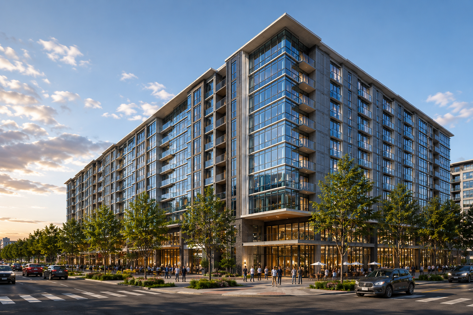 Sunnyvale Mixed-Use — corner entry and retail frontage